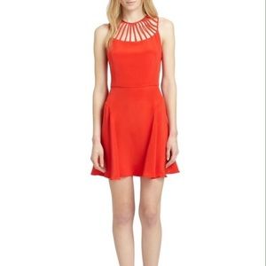 Parker red silk lattice neck dress
